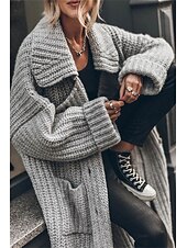 Women's Oversized Cardigan Chunky Cardigan Streetwear Daily Casual Solid Color Open Front Knit Knitted Fall Winter Work Streetwear Daily Casual Long Sleeve Solid Color Black Gray P19485458