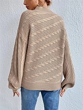 billige Solide farger-Dame Genser Pullover genser Fritid Myk Ren farge Kabel Rullekrage Strikket Langermet Vanlige topper Strikke utendørs Daglig Helg Svart Grønn Høst Vinter
