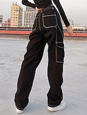economico pantaloni cargo da donna-Per donna Pantaloni cargo Di tendenza Streetwear Lunghezza intera Vita alta Liscio Multi tasca comodo Morbido Comodo Media elasticità Esterno Strada Nero Cachi Grigio Primavera &amp; Autunno Standard