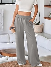 billiga Damjoggers-Dam Joggingbyxor Brett skaft Kinesiska Mode Streetwear Fullängd Hög midja Slät Ficka Elastiskt midjeband Bekväm Mjuk Microelastisk Utomhus Gata Svart Vit Grå Vår &amp; Höst Normal