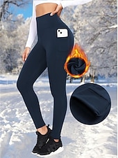 abordables Leggings et collants de yoga-Femmes Pantalon de yoga Leggings doublés en polaire Leggings de yoga avec Poche Téléphone Taille haute Pilates Entraînement en salle Entraînement Collants Couleur Unie Noir Rouge Bordeaux Bleu Marine