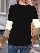 economico T-shirt a righe e geometrico-Per donna maglietta A strisce Informale Manica lunga A V Top regolari Giornaliero Stampa Marrone Primavera Autunno