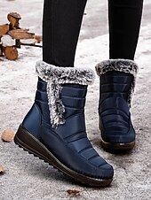 baratos Botas de neve e inverno-botas de neve femininas de inverno azul marinho com forro de pele sintética – botas quentes à prova d&#039;água e antiderrapantes