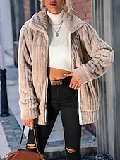 billiga Puffers &amp; Parka-Dam Fleece-jacka Teddyrock Håller värmen Andningsfunktion Dragkedja Ficka Fleecefodrad Ledigt Slät Semester Gata Dagliga kläder Utekväll Dragkedja Normal Nedvikt Normal Långärmad Ytterkläder Kaffe