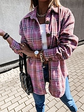abordables Vestes chemise-Veste décontractée Femme Extérieur Plein Air Usage quotidien mode Décontractées Avec poches Imprimer Normal Manteau Blanche Rose Claire Abricot Automne Hiver Boutonnage Simple Col rabattu Standard S