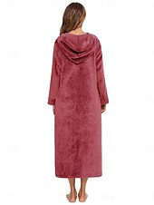 cheap Women&#039;s Onesies-Women&#039;s Pajamas Pure Color Fashion Simple Home Fleece Warm Long Sleeve Robe Top Fall Winter Home Outfits