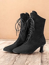 baratos Década de 1920-Botas femininas vintage com cadarço e salto médio – botas jacquard elegantes para estilo retrô e ocasiões especiais