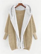 billige Vinterjakker-Dame Fleece-jakke Teddyfrakk Hettegenser Hold Varm Pustende Fleece Lined Fritid عادي Feriereise Gate Dagligdagstøy Ut på byen Åpen Forside Normal Hettegenser Normal Langermet Yttertøy Hvit Grønn