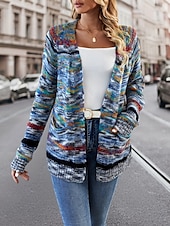 abordables Cardigans et vêtements d&#039;extérieur-Femme Pull Chandail Gilet Cardigan Décontractées Flexible Rayé A côtes Ouvrir le devant Poche Tricoté manche longue Hauts réguliers Tricoter Extérieur du quotidien Fin de semaine Rouge Bleu Automne