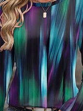 economico Maglietta Arte &amp; Design-Per donna Maglietta Ombre Casual Manica Lunga Girocollo Top Regolari Quotidiano Stampato Blu Fucsia Verde Primavera Autunno