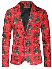 cheap Christmas Blazer-Men&#039;s Christmas Ugly Party Blazer Jacket Regular Tailored Fit Snowflake Printing Single Breasted One-button for Dinner Prom Holiday Plus Size Xmas 2023