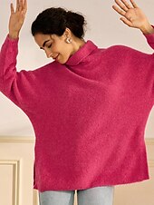 preiswerte Damenpullover-Rollkragenpullover aus Rippstrick mit Wollmischung, überschnittenen Schultern und Fledermausärmeln