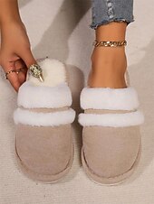 economico Ciabatte e infradito da donna-pantofole da donna con fodera in pelliccia sintetica e finitura scamosciata – calde scarpe da interno per il comfort invernale