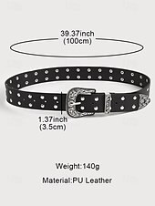 cheap Women&#039;s Belt-Women&#039;s Western Style Belt with Embossed Buckle and Studded Detailing, Faux Leather Adjustable Waist Belt for Casual and Vintage Outfits