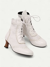 cheap 1920s-Victorian Style Women&#039;s Ankle Boots with Lace Design and Faux Leather Accents – Vintage Lace-Up Footwear for Casual and Costume Occasions