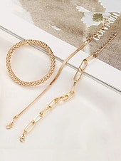 economico Accessori da donna-set di bracciali alla moda color oro da donna: catena spessa, elegante catena a serpente e bracciale rigido strutturato per un look a strati elegante