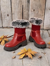 baratos Botas de neve e inverno-botas de inverno femininas com acabamento em pele sintética – botas de cano curto estilosas e quentes com detalhe de fivela e sola resistente, perfeitas para aventuras ao ar livre em climas frios