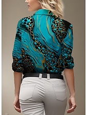 economico Top d&#039;Arte e Design per Donne-Camicia da donna a maniche lunghe con bottoni Blusa quotidiana Collo a giro Green Primavera Autunno Inverno