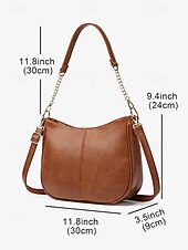 baratos Malas com Alça-bolsa de ombro feminina marrom de couro sintético com alça de corrente dourada – bolsa tiracolo casual estilosa para o dia a dia e para o trabalho