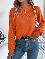 economico Colori solidi-Per donna Felpa Pullover Maglione Informale Morbido Colore puro A coste Girocollo Traforato Lavorato a maglia Manica lunga Top regolari Maglia Esterno Giornaliero Fine settimana Bianco Arancione