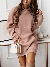 cheap Sweatshirt &amp; Hoodie Dresses-Women&#039;s Hoodie Dress Mini Dress Pocket Casual Hooded Long Sleeve Black Pink Red Color