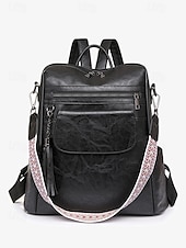 billiga Mode Ryggsäckar-vintage ryggsäck i konstläder för kvinnor med tofs och justerbar geometrisk rem – ledig resväska med flera fickor