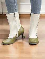 baratos Década de 1920-botas femininas vintage bicolores com detalhes de botões e salto baixo – botas com fecho de zíper estilo retrô para a moda outono e inverno