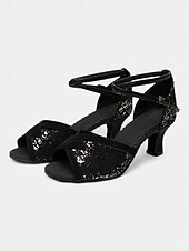 abordables Chaussures de danses latines-chaussures de danse à paillettes pour femmes avec brides croisées – talons de salon latins confortables pour les spectacles et les fêtes