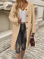 economico Cappotti Invernali-Per donna Cappotto invernale Esterno Strada Da tutti i giorni Autunno Inverno Lungo Cappotto Standard Tenere al caldo Traspirante Moda Informale Giacca Manica lunga Liscio Con tasche Verde militare