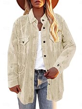 cheap Shirt Jackets-Women&#039;s Casual Jacket Outdoor Street Daily Wear Fall Winter Regular Coat Regular Fit Thermal Warm Breathable Stylish Casual Jacket Long Sleeve Plain with Pockets Pink Beige
