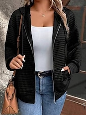 tanie kurtka z kapturem-Damskie Zwykła kurtka Kurtka z kapturem Na zewnątrz Ulica Dzienne zużycie Jesień Zima Regularny Płaszcz Regularny Keep Warm Oddychający Elegancki Codzienny Kurtki Długi rękaw Równina Z kieszeniami