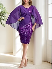 billiga Cocktailklänningar-Skjortklänningar Cocktailklänningar Glittrande Klänning Formal Knälängd 3/4 Längd Ärmar Juvel Hals Sequined med Glittrig Schal Klänningar