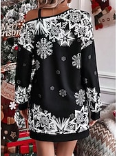 abordables Robe de fête de Noël-Flocon de Neige Robe Sweat à capuche Femme Noël Nouvel an la veille de Noël Le style mignon Epaules Dénudées Adultes Soirée Noël Robe