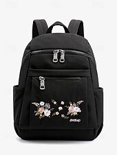tanie Plecaki Fashion-damski plecak z haftem kwiatowym – swobodny płócienny design z wieloma kieszeniami, idealny do podróży i codziennego użytku