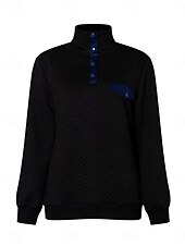 voordelige Textured Hoodies en Sweatshirts-dames sweatshirt casual effen dagelijks gebruik coltrui knopen lange mouw zwart roze grijs herfst winter