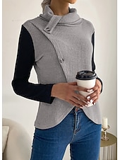 preiswerte Damen Einfache Oberteile-Damen Tunika Feste Farbe Täglich Langarm Rollkragen Arbeit Knopf Khaki Grau Frühling Herbst Winter