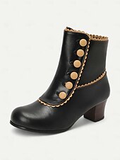 cheap 1930s-Victorian Vintage Green Leather Ankle Boots for Women – Retro Button Design with Scalloped Trim, Perfect for Fall Fashion