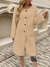 economico Cappotti Invernali-Per donna Cappotto invernale Esterno Strada Da tutti i giorni Autunno Inverno Lungo Cappotto Standard Tenere al caldo Traspirante Moda Informale Giacca Manica lunga Liscio Con tasche Verde militare