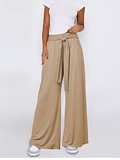 economico Pantaloni-Per donna A zampa Chino Di tendenza Lunghezza intera Vita alta Liscio Tasche Cinturino elastico comodo Morbido Comodo Media elasticità Esterno Strada Cachi Verde militare Grigio Autunno Morbido