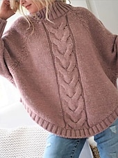 Women's Sweater Elegant Fashion Streetwear Solid Color Cable Crew Neck Knitted Long Sleeve Long Tops Knit Formal Party Pink Khaki Fall Winter 10