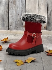 baratos Botas de neve e inverno-botas de inverno femininas com acabamento em pele sintética – botas de cano curto estilosas e quentes com detalhe de fivela e sola resistente, perfeitas para aventuras ao ar livre em climas frios