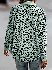 billiga Skjorta jackor-Dam Vardaglig jacka Utomhus Gata Dagliga kläder Höst Vinter Normal Täcka Normal Håller värmen Andningsfunktion Stylish Ledigt Jacka Långärmad Leopard Med fickor Mönster Rodnande Rosa Blå Grön