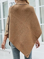 economico Maglioni e cardigan-Per donna Felpa Pullover Maglione Informale Morbido Tinta unica A coste A collo alto Bottoni Lavorato a maglia Mezza manica Top regolari Maglia Esterno Giornaliero Fine settimana Nero Rosso Autunno