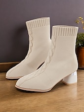 abordables Botines-Botines tipo calcetín de mujer en color beige con tacón de bloque metalizado: tejido de punto elástico y diseño moderno para looks casuales y elegantes