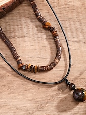 cheap Accessories For Men-Men&#039;s Boho Layered Necklace with Wooden Beads and Pendant – Tribal-Inspired Double-Strand Necklace for Casual and Beachwear Style