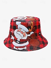 Reversible Christmas Bucket Hat - Santa and Reindeer Design, Red Plaid Holiday Theme, Unisex Festive Hat for Winter and Holiday Parties3