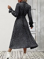 abordables Robes fleuries décontractées-robe midi à fleurs à col en V et manches longues pour femme printemps automne
