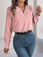 preiswerte Elegante Oberteile-Damen Hemd Bluse Feste Farbe Basic Brautkleider schlicht Langarm V Ausschnitt Normale Oberteile Täglich Weiß Rosa Wein Herbst Winter