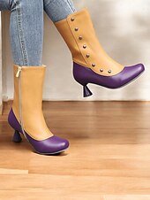 baratos Década de 1920-botas femininas vintage bicolores com detalhes de botões e salto baixo – botas com fecho de zíper estilo retrô para a moda outono e inverno