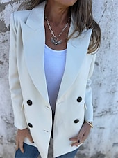 voordelige Blazers &amp; Kostuums-Dames Blazer Werk nappi Effen Kleur Ademend OL-stijl Normale pasvorm bovenkleding Lange mouw Herfst Wit S